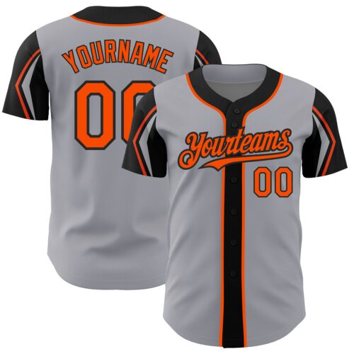 ArmShapes0244 Custom Gray Orange-Black 3 Colors Arm Shapes Authentic Baseball Jersey