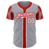 Custom Gray White-Red 3 Colors Arm Shapes Authentic Baseball Jersey