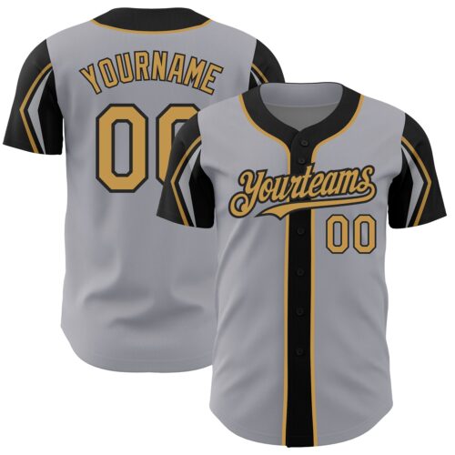 ArmShapes0248 Custom Gray Old Gold-Black 3 Colors Arm Shapes Authentic Baseball Jersey