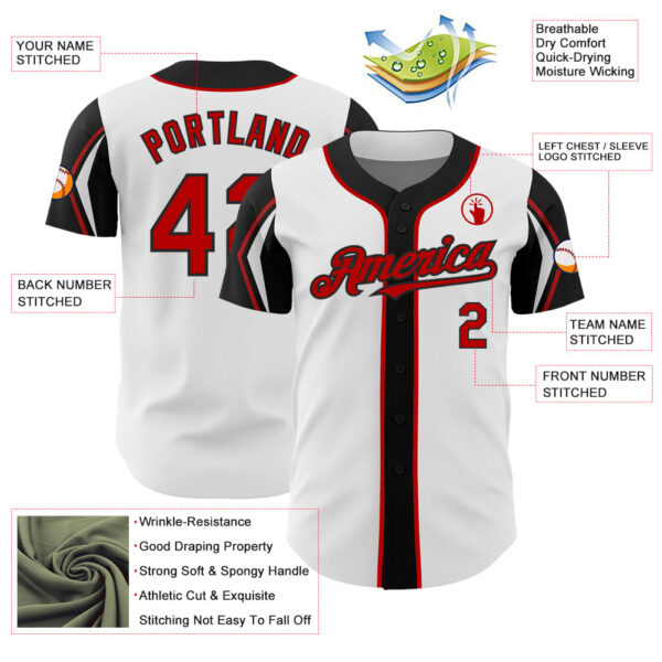 Custom White Red-Black 3 Colors Arm Shapes Authentic Baseball Jersey