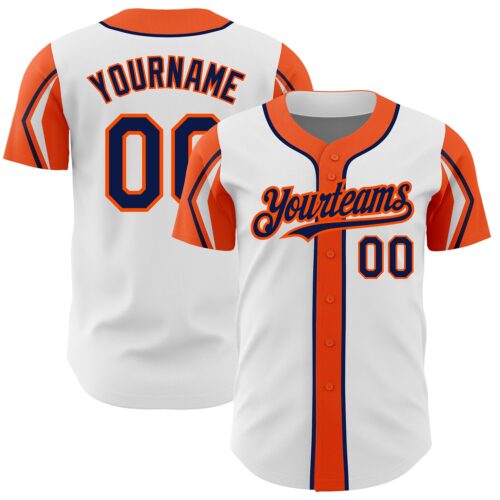 ArmShapes0251 Custom White Navy-Orange 3 Colors Arm Shapes Authentic Baseball Jersey
