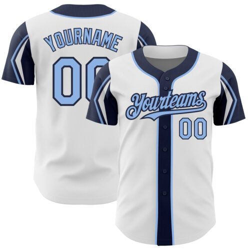 ArmShapes0254 Custom White Light Blue-Navy 3 Colors Arm Shapes Authentic Baseball Jersey