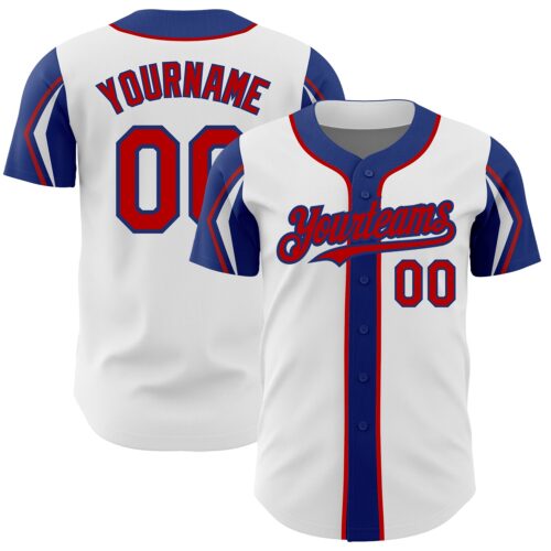 ArmShapes0260 Custom White Red-Royal 3 Colors Arm Shapes Authentic Baseball Jersey