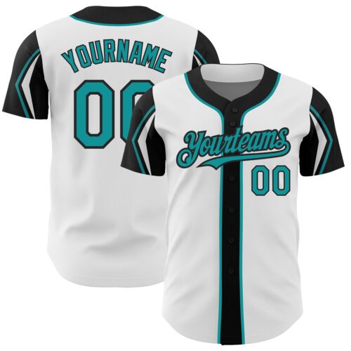ArmShapes0265 Custom White Teal-Black 3 Colors Arm Shapes Authentic Baseball Jersey