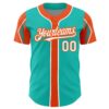 Custom Aqua White-Orange 3 Colors Arm Shapes Authentic Baseball Jersey