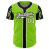 Custom Neon Green White-Black 3 Colors Arm Shapes Authentic Baseball Jersey