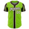 Custom Neon Green White-Brown 3 Colors Arm Shapes Authentic Baseball Jersey