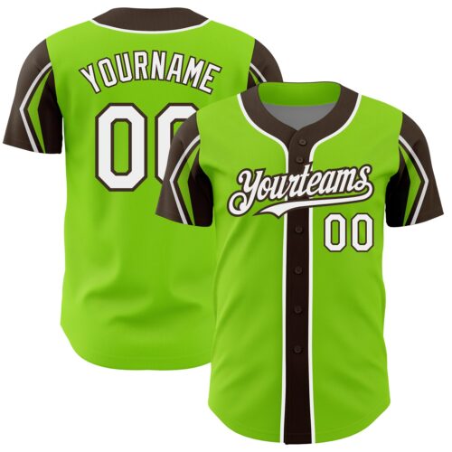ArmShapes0277 Custom Neon Green White-Brown 3 Colors Arm Shapes Authentic Baseball Jersey