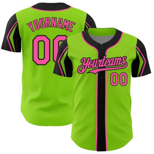 ArmShapes0278 Custom Neon Green Pink-Black 3 Colors Arm Shapes Authentic Baseball Jersey