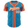 Custom Panther Blue White-Orange 3 Colors Arm Shapes Authentic Baseball Jersey