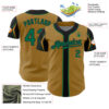 Custom Old Gold Kelly Green-Black 3 Colors Arm Shapes Authentic Baseball Jersey