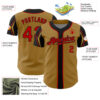 Custom Old Gold Red-Black 3 Colors Arm Shapes Authentic Baseball Jersey