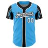 Custom Sky Blue White-Black 3 Colors Arm Shapes Authentic Baseball Jersey