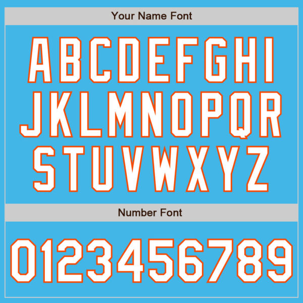 Custom Sky Blue White-Orange 3 Colors Arm Shapes Authentic Baseball Jersey