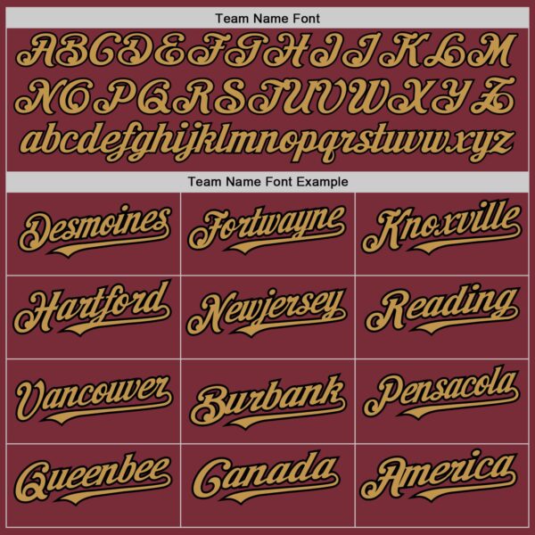 Custom Burgundy Old Gold-Black 3 Colors Arm Shapes Authentic Baseball Jersey