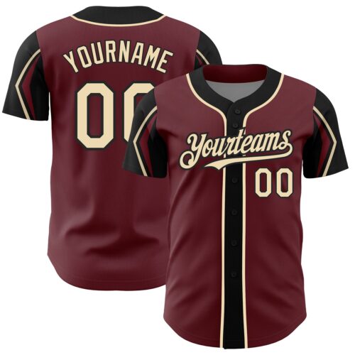 ArmShapes0298 Custom Burgundy City Cream-Black 3 Colors Arm Shapes Authentic Baseball Jersey