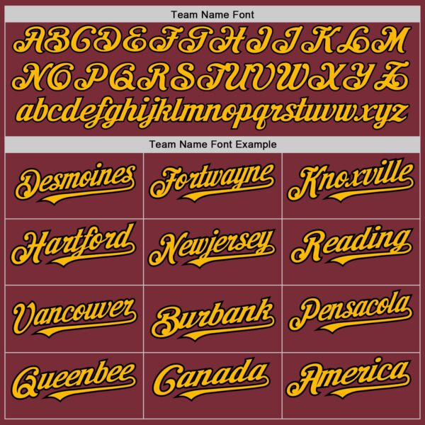 Custom Burgundy Gold-Black 3 Colors Arm Shapes Authentic Baseball Jersey