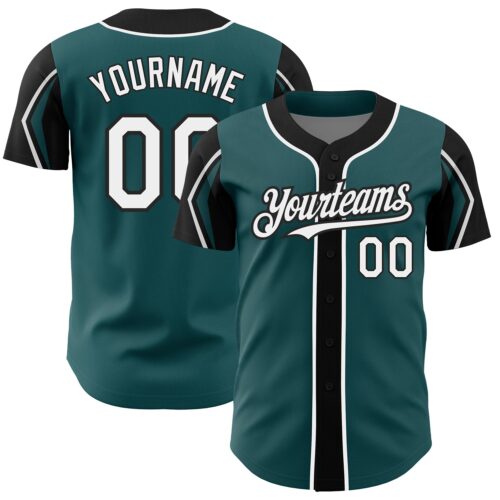 ArmShapes0300 Custom Midnight Green White-Black 3 Colors Arm Shapes Authentic Baseball Jersey