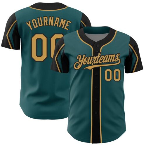 ArmShapes0302 Custom Midnight Green Old Gold-Black 3 Colors Arm Shapes Authentic Baseball Jersey