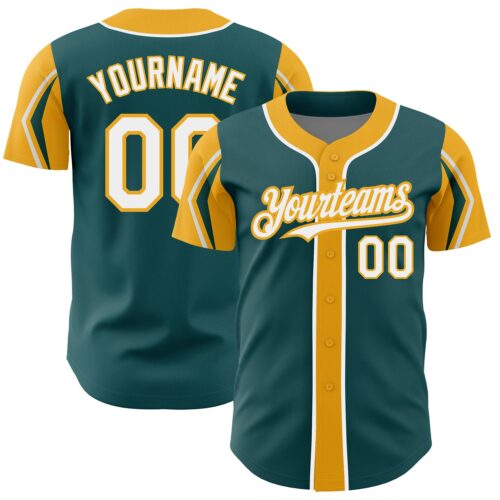 ArmShapes0304 Custom Midnight Green White-Gold 3 Colors Arm Shapes Authentic Baseball Jersey