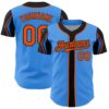 Custom Electric Blue Orange-Black 3 Colors Arm Shapes Authentic Baseball Jersey