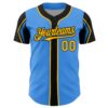 Custom Electric Blue Gold-Black 3 Colors Arm Shapes Authentic Baseball Jersey