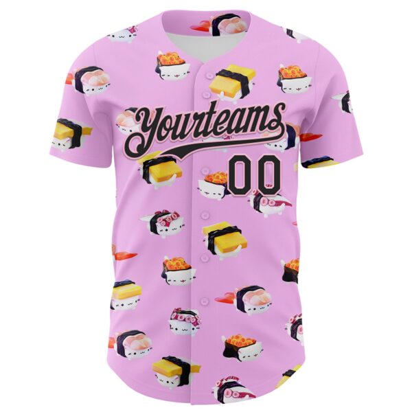 Custom Pink Black-Light Pink 3D Cindy Suen Sushi Cats in Pink Authentic Baseball Jersey