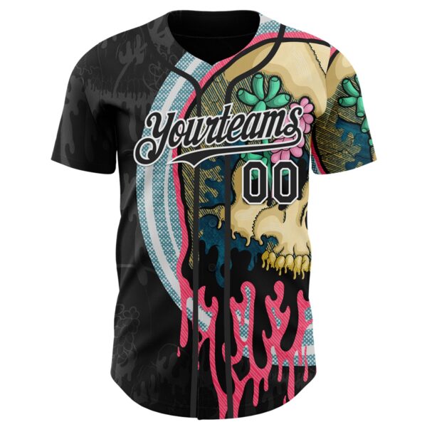 Custom Black White 3D Illymakes Drippy Succulent Skull Authentic Baseball Jersey