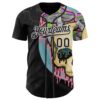 Custom Black White 3D Illymakes Drippy Mushroom Skull Authentic Baseball Jersey