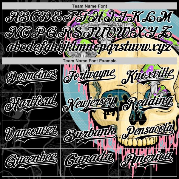 Custom Black White 3D Illymakes Drippy Mushroom Skull Authentic Baseball Jersey