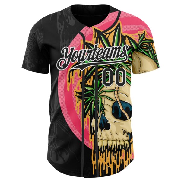Custom Black White 3D Illymakes Drippy Tropical Skull Authentic Baseball Jersey
