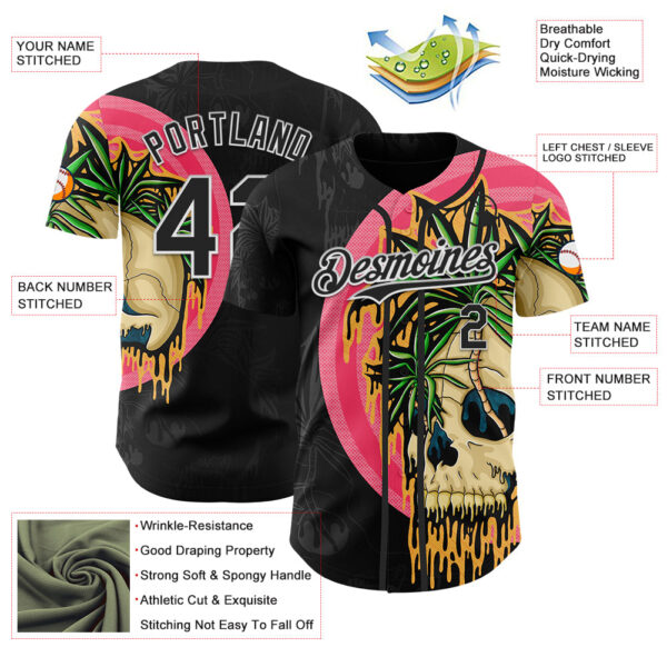 Custom Black White 3D Illymakes Drippy Tropical Skull Authentic Baseball Jersey