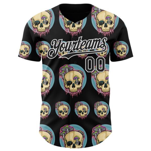 Custom Black White 3D Illymakes Drippy Mushroom Skulls Authentic Baseball Jersey
