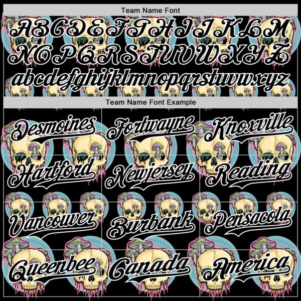 Custom Black White 3D Illymakes Drippy Mushroom Skulls Authentic Baseball Jersey