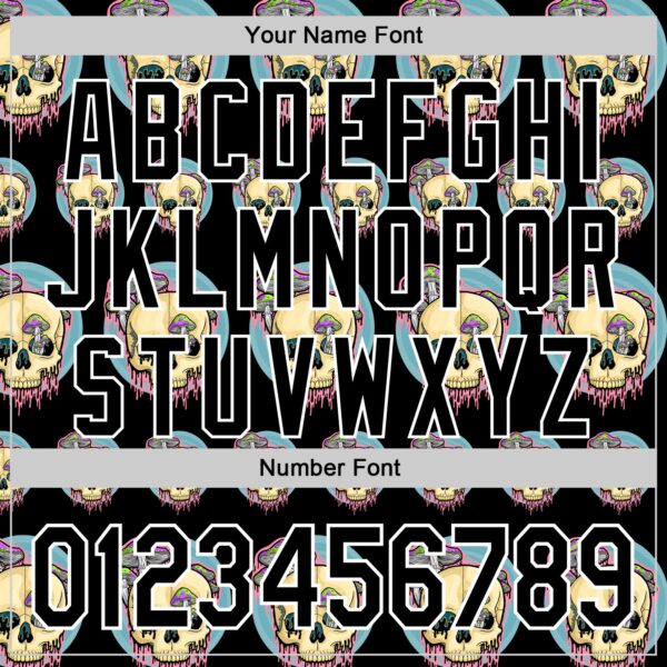 Custom Black White 3D Illymakes Drippy Mushroom Skulls Authentic Baseball Jersey