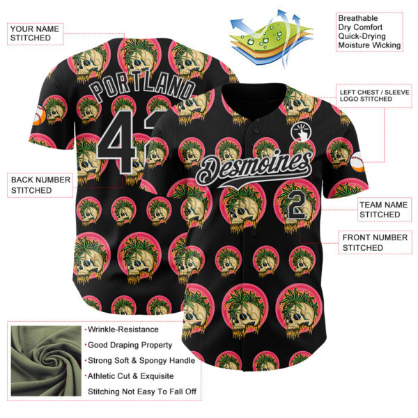 Custom Black White 3D Illymakes Drippy Tropical Skulls Authentic Baseball Jersey