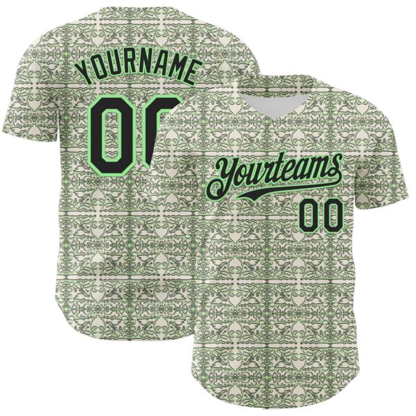 Custom Cream Black-Pea Green 3D KYLMAX HUBTUHAN Authentic Baseball Jersey