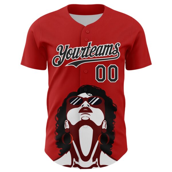 Custom Red Black-White 3D Nikita Fraser Glasses Authentic Baseball Jersey