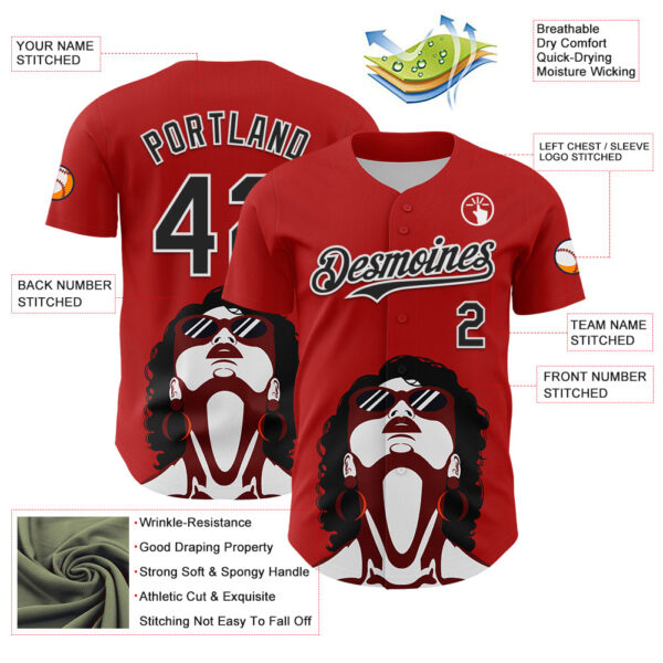 Custom Red Black-White 3D Nikita Fraser Glasses Authentic Baseball Jersey