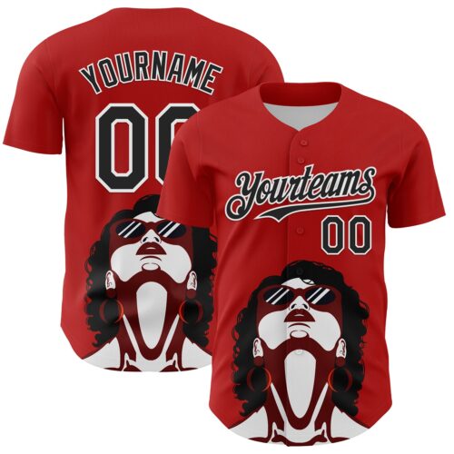 Artist0021 Custom Red Black-White 3D Nikita Fraser Glasses Authentic Baseball Jersey