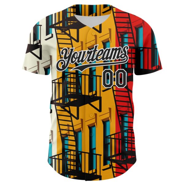 Custom Gold Black Red-White 3D Nikita Fraser Staircase Ny Authentic Baseball Jersey