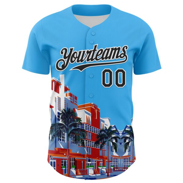 Custom Sky Blue Black-White 3D Nikita Fraser Ocean Drive Authentic Baseball Jersey