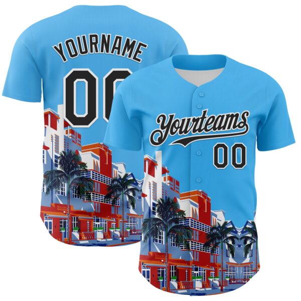 Custom Sky Blue Black-White 3D Nikita Fraser Ocean Drive Authentic Baseball Jersey