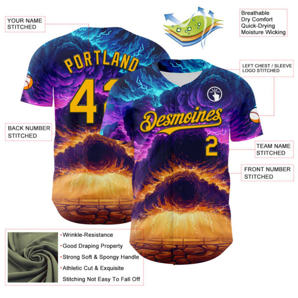 Custom Blue Gold-Black 3D Syntetyc Everstor Authentic Baseball Jersey