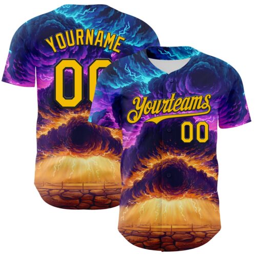 Artist0029 Custom Blue Gold-Black 3D Syntetyc Everstor Authentic Baseball Jersey