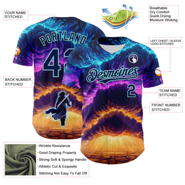 Custom Blue Navy-Ice Blue 3D Syntetyc Stormblessed Authentic Baseball Jersey