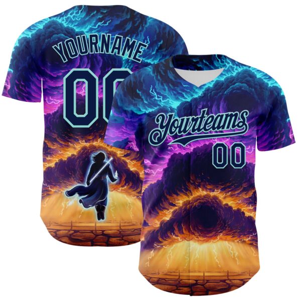Custom Blue Navy-Ice Blue 3D Syntetyc Stormblessed Authentic Baseball Jersey