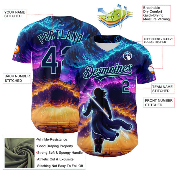 Custom Blue Navy-Ice Blue 3D Syntetyc Stormblessed Authentic Baseball Jersey