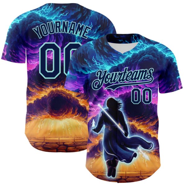Custom Blue Navy-Ice Blue 3D Syntetyc Stormblessed Authentic Baseball Jersey