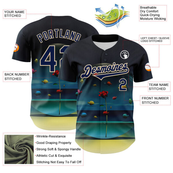 Custom Blue Navy-City Cream 3D Marcel Caram The Round Aquarium Blue Version Authentic Baseball Jersey